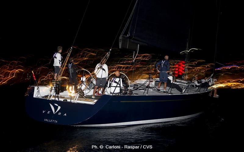 Vera approaches the Monaco finish line in ultra-light conditions early this morning photo copyright Carloni - Raspar / CVS taken at Yacht Club Costa Smeralda and featuring the Maxi class