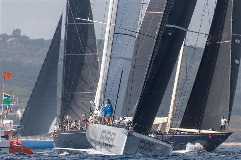 Rambler 88 and the J Velsheda: Surprisingly close results today under IRC as they race this week for the Loro Piana Trophy - 2019 Les Voiles de Saint-Tropez, Day 2 photo copyright Gilles Martin-Raget taken at Société Nautique de Saint-Tropez and featuring the Maxi class