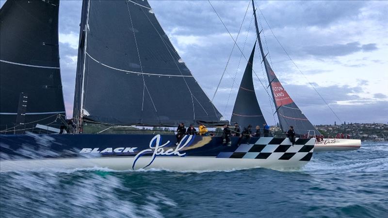 100' Canting Keel Super-Maxis Black Jack 100 and Wild Oats XI at the 2019 Cabbage Tree Island Race photo copyright Bow Caddy Media taken at Cruising Yacht Club of Australia and featuring the Maxi class