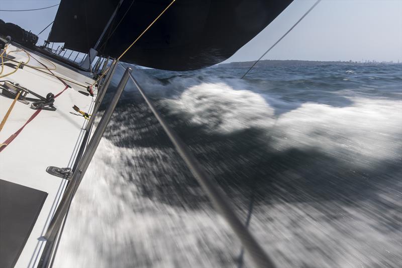 On a blast reach no supermaxi has shown the pace of the 'aircraft carrier' - Jim and Samantha Cooney's Comanche photo copyright Andrea Francolini taken at Cruising Yacht Club of Australia and featuring the Maxi class