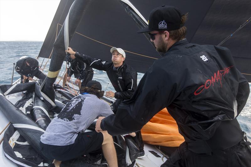 As the super maxis got faster and faster the three headsail sail plan has limited the number of rags on board, but there is still need for some changes photo copyright Andrea Francolini taken at Cruising Yacht Club of Australia and featuring the Maxi class