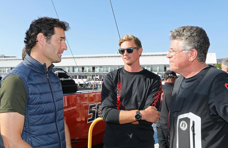 Mark Webber, Kyle Langford and Jim Cooney share stories - photo © Crosbie Lorimer