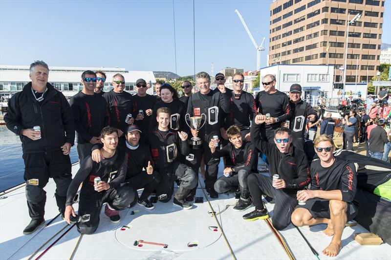 When you have a supermaxi of Comanche's beam you can easily fit the whole crew on the foredeck photo copyright Andrea Francolini taken at Royal Yacht Club of Tasmania and featuring the Maxi class
