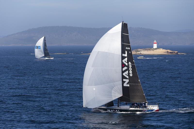 Naval Group )foreground) passing the Iron Pot at the mouth of the River Derwent, with the Maxi72 URM to windward. - photo © Andrea Francolini