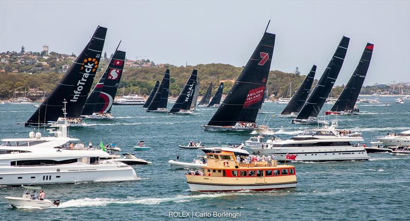 A sight that will never be seen again - five top supermaxis start together - start 2019 Rolex Sydney Hobart Yacht race - December 2019 - photo © Carlo Borlenghi