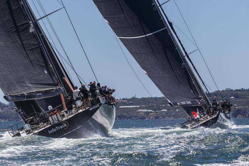 Infotrack and Black Jack in action during the 2020 Grinders Coffee SOLAS Big Boat Challenge photo copyright Andrea Francolini taken at Cruising Yacht Club of Australia and featuring the Maxi class