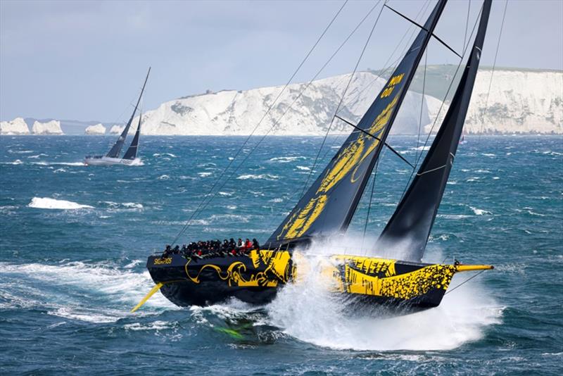 The supermaxi Skorpios, the largest yacht in the race, encounters steep waves as she enters the English Channel - photo © Carlo Borlenghi