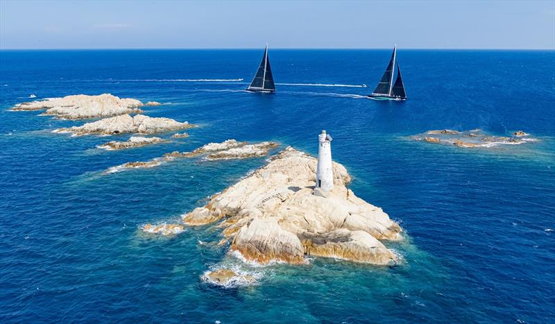 The Monaci lighthouse and rocks form one the most famous course marks at the Maxi Yacht Rolex Cup - photo © Carlo Borlenghi