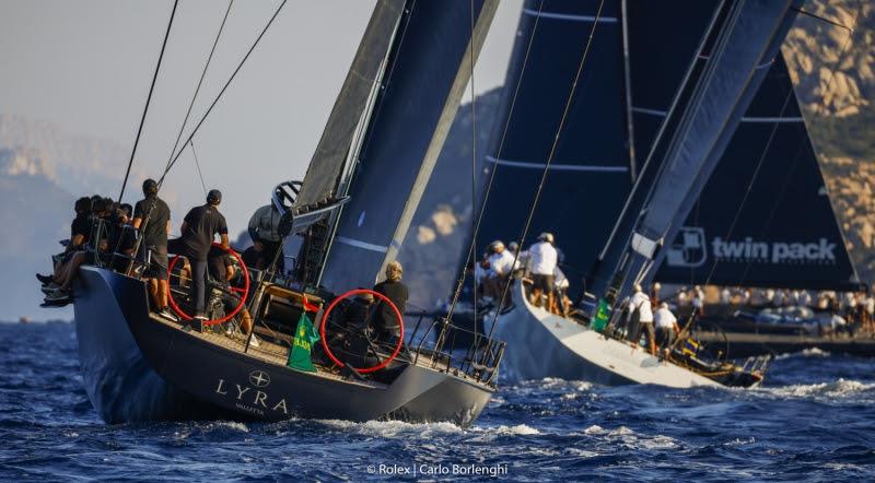 In the foreground the Wally Lyra, leader of the provisional classification in the Mini Maxi 3 and 4 Division, Maxi Yacht Rolex Cup 2021. - photo © Rolex / Carlo Borlenghi