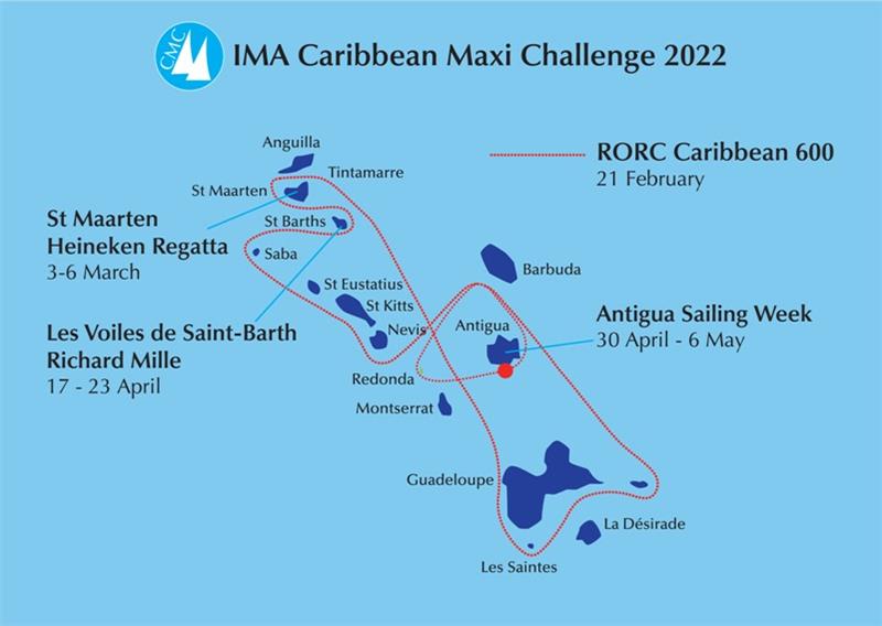 IMA Caribbean Maxi Challenge 2022 map photo copyright International Maxi Association taken at Royal Ocean Racing Club and featuring the Maxi class