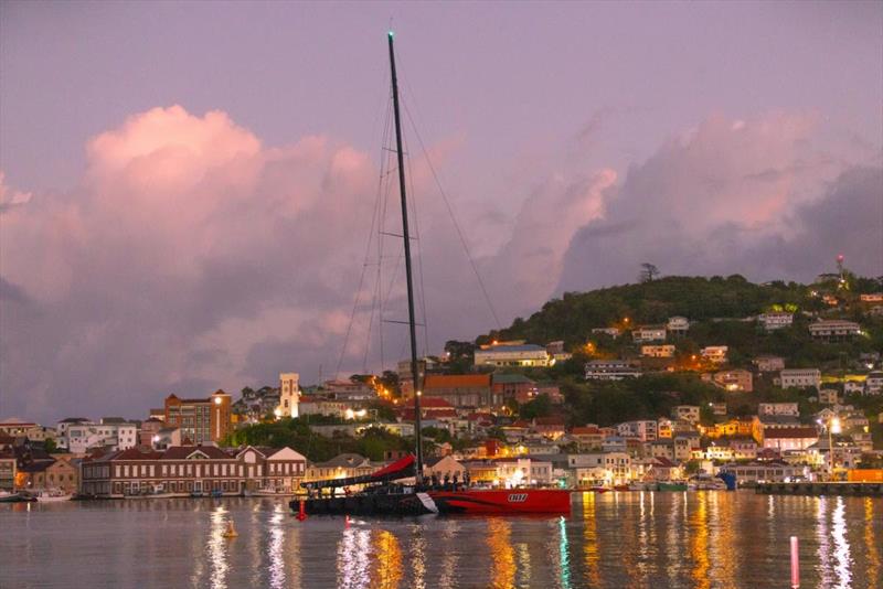 Comanche makes her way to the dock at Camper & Nicholsons Port Louis Marina Grenada just as the comes up on the 8th day of the RORC Transatlantic Race - photo © Arthur Daniel / RORC