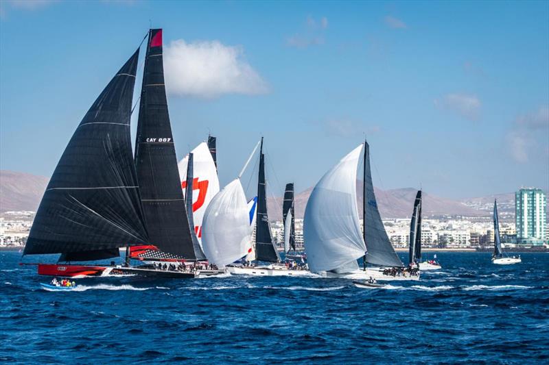 The mighty Comanche leads the fleet at the start of the RORC Transatlantic Race off Arrecife's Marina Lanzarote, Canary Islands - photo © Lanzarote Photo Sport