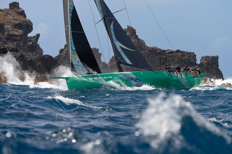 Jim Swartz's Vesper negotiates St Barts' rugged coastline on day 1 of Les Voiles de St Barth Richard Mille - photo © Christophe Jouany