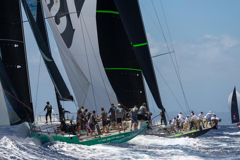 Close fight between Jim Swartz's Vesper and Hap Fauth's newly lengthed Bella Mente on day 1 of Les Voiles de St Barth Richard Mille - photo © Christophe Jouany