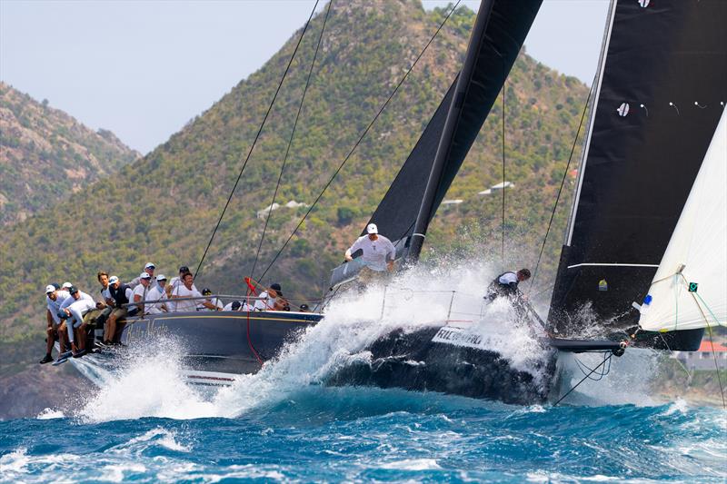 Wet ride for the crew on board Hap Fauth's Bella Mente on day 1 of Les Voiles de St Barth Richard Mille photo copyright Christophe Jouany taken at Saint Barth Yacht Club and featuring the Maxi class