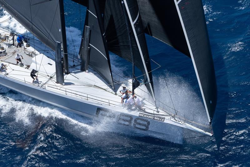 Foredeck crew hard at work on George David's Rambler 88 - Les Voiles de St Barth Richard Mille photo copyright Christophe Jouany taken at Saint Barth Yacht Club and featuring the Maxi class