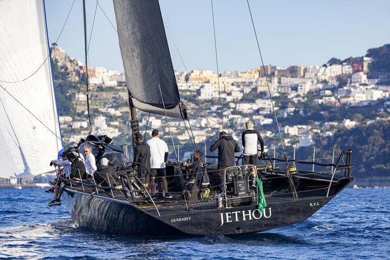 Sir Peter Ogden's Jethou closes on the Capri finish line - 2022 IMA Maxi European Championship photo copyright ROLEX / Studio Borlenghi taken at Circolo del Remo e della Vela Italia and featuring the Maxi class