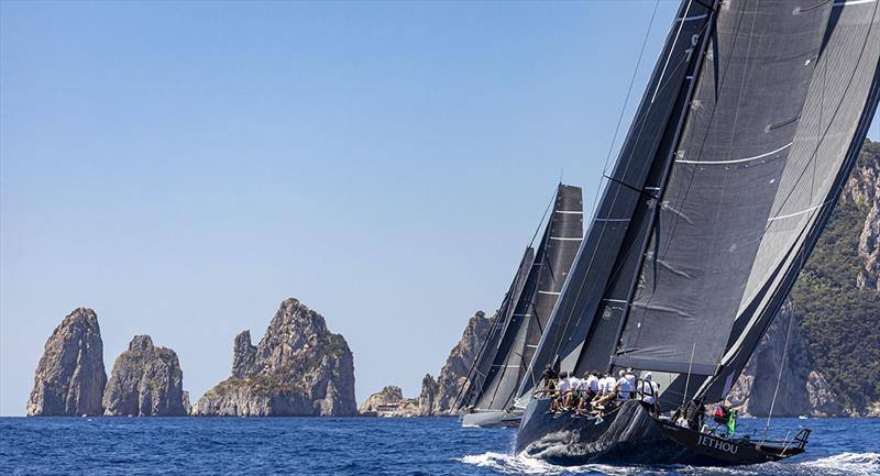 Highland Fling XI and Jethou approach the Faraglioni - IMA Maxi European Championship - photo © ROLEX / Studio Borlenghi