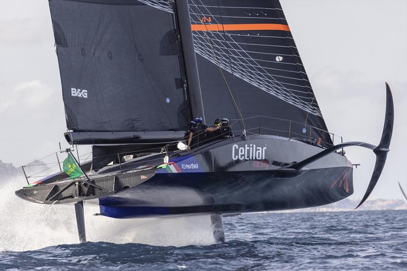 Roberto Lacorte's scene-stealing 60ft foiling maxi FlyingNikka showed her considerable pace today - Maxi Yacht Rolex Cup - Yacht Club Costa Smeralda  Day 1, September 5, 2022 photo copyright Francesco Ferri  IMA / Studio Borlenghi taken at Yacht Club Costa Smeralda and featuring the Maxi class