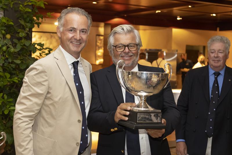 Spirit of Lorina owner Jean-Pierre Barjon with the 2021-22 IMA Mediterranean Maxi Offshore Challenge winner's trophy - photo © IMA / Studio Borlenghi