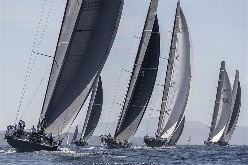 Maxi 1 and 2 head up the course - Les Voiles de Saint-Tropez photo copyright Gilles Martin-Raget taken at Société Nautique de Saint-Tropez and featuring the Maxi class