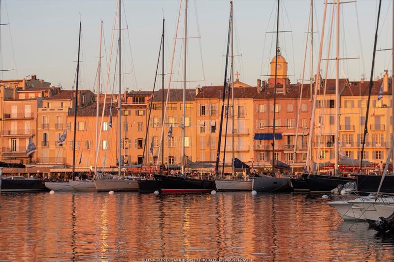 Part of the 46-strong maxi fleet moored in Saint-Tropez harbour. - IMA Mediterranean Maxi Inshore Challenge - Les Voiles de Saint-Tropez photo copyright Gilles Martin-Raget taken at Société Nautique de Saint-Tropez and featuring the Maxi class