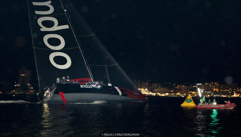 Andoo Comanche about to cross the finish line to be first to finish in the 2022 Rolex Sydney Hobart Race photo copyright Carlo Borlenghi/Rolex taken at  and featuring the Maxi class