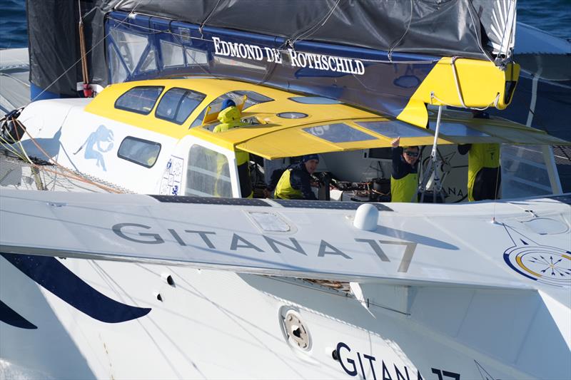 Maxi Edmund de Rothschild commences Jules Verne Trophy, Sunday Feb 12, 2023 from Ushant photo copyright E. Stichelbaut  taken at  and featuring the Maxi class