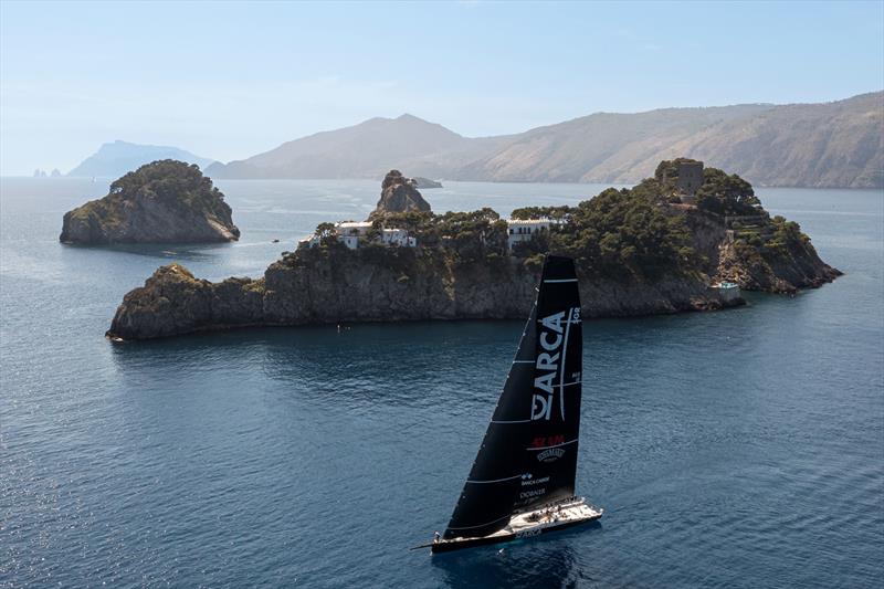 Furio Benussi's Arca SGR rounds the Li Galli islands in the 2022 Regata dei Tre Golfi photo copyright IMA / Studio Borlenghi taken at Circolo del Remo e della Vela Italia and featuring the Maxi class