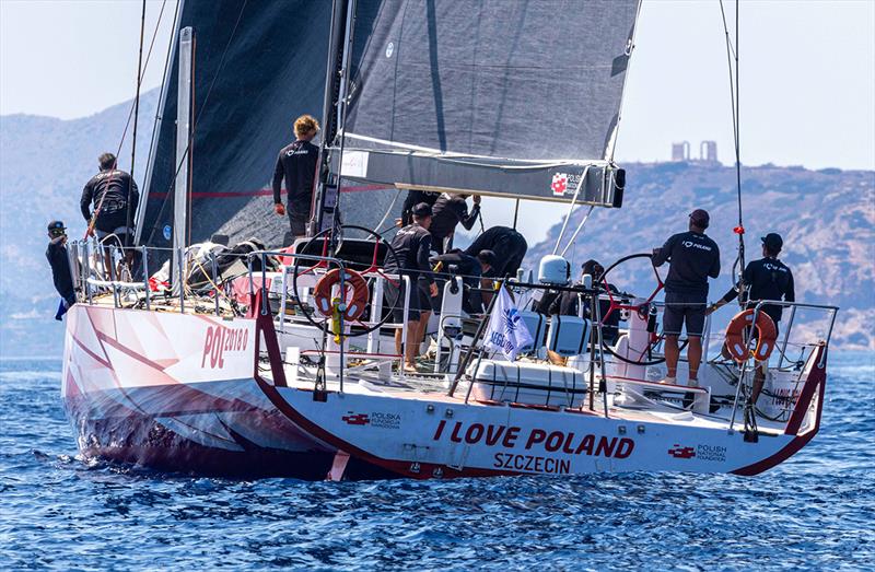 I Love Poland ghosts her way towards the Sounion finish line - Aegean 600 photo copyright Nikos Alevromytis taken at Hellenic Offshore Racing Club and featuring the Maxi class