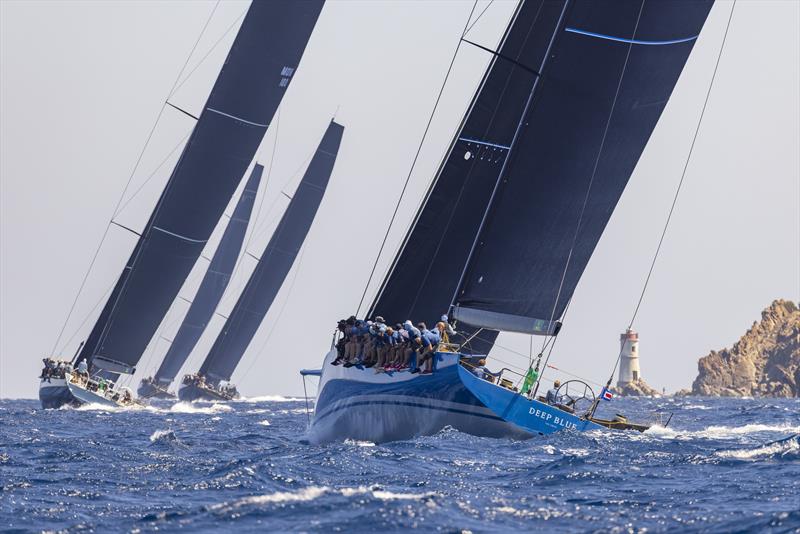 Wendy Schmidt's 80ft Deep Blue chases Maxi A out of 'Bomb Alley' - Maxi Yacht Rolex Cup 2023 - photo © IMA / Studio Borlenghi