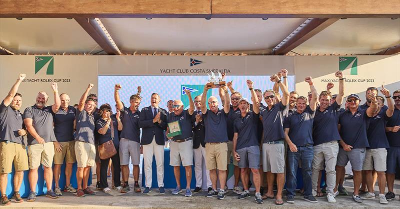 Hap Fauth with his victorious Bella Mente crew - Maxi Yacht Rolex Cup photo copyright IMA / Studio Borlenghi taken at Yacht Club Costa Smeralda and featuring the Maxi class