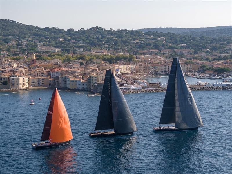 Maxis approach the familiar Cote d'Azur hotspot of Saint-Tropez - Les Voiles de Saint-Tropez 2023, Day 1 photo copyright Gilles Martin-Raget taken at Société Nautique de Saint-Tropez and featuring the Maxi class