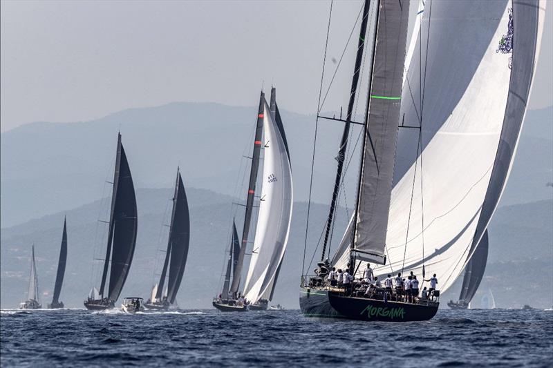 Francesco de Santis's Southern Wind 100 Morgana chases the rest of Maxi A1 downwind - Les Voiles de Saint-Tropez 2023, Day 1 photo copyright Gilles Martin-Raget taken at Société Nautique de Saint-Tropez and featuring the Maxi class