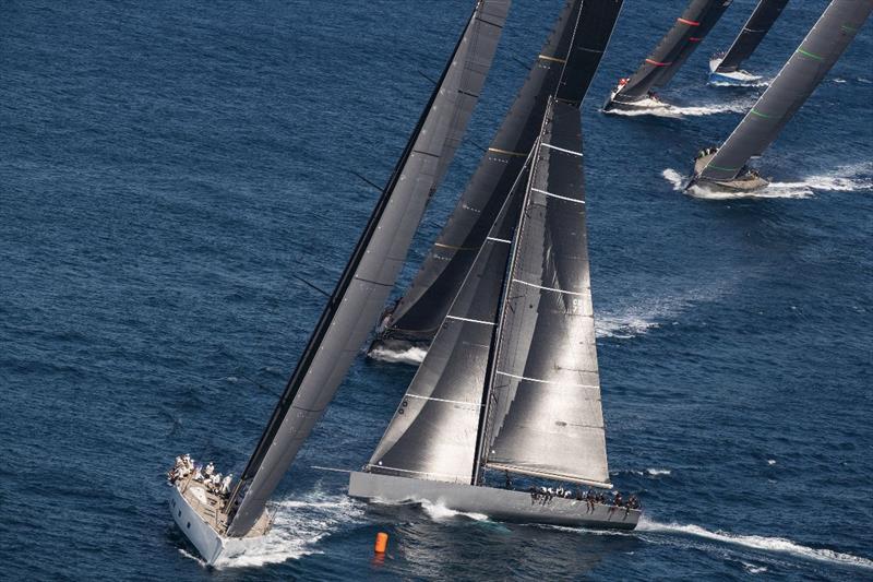 Peter Duben's North Star squeezes into the top mark on port just astern of Chris Flowers' 100ft Galateia - Les Voiles de Saint-Tropez 2023 Day 3 - photo © Gilles Martin-Raget