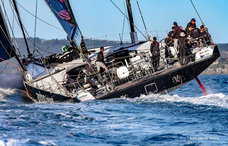 andoo Comanche arced up photo copyright Bow Caddy Media taken at Cruising Yacht Club of Australia and featuring the Maxi class