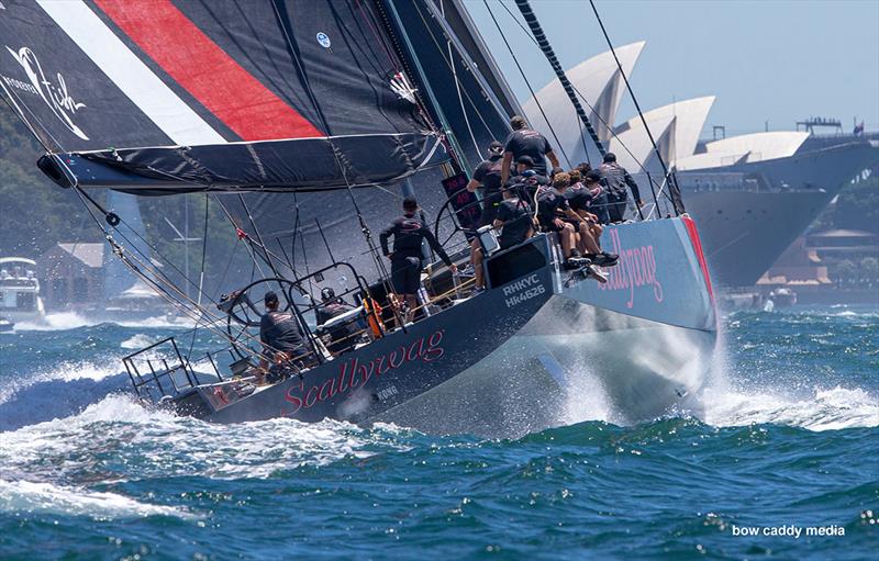 SHK Scallywag powers to the finish line photo copyright Bow Caddy Media taken at Cruising Yacht Club of Australia and featuring the Maxi class