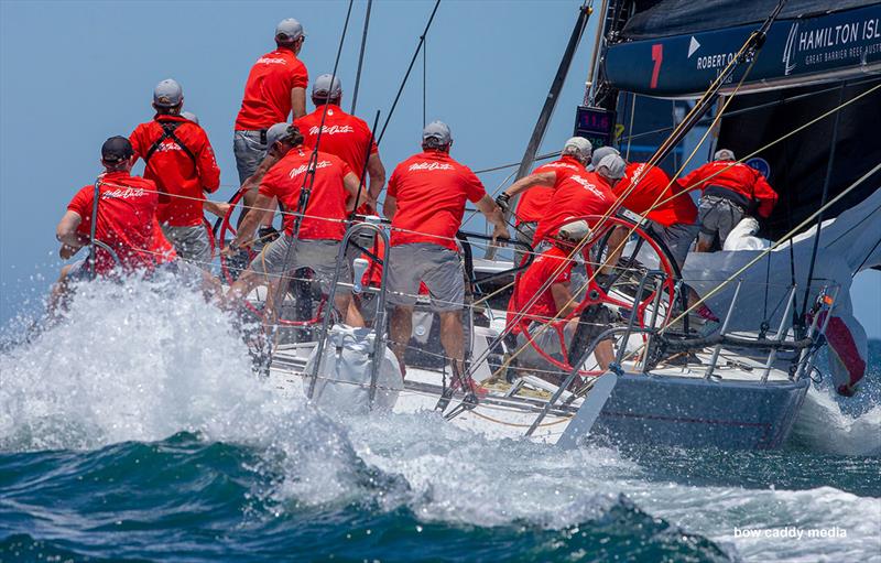 Wild Oats X bears away at the windward mark photo copyright Bow Caddy Media taken at Cruising Yacht Club of Australia and featuring the Maxi class