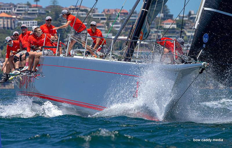 Wild Oats X heading for the finish photo copyright Bow Caddy Media taken at Cruising Yacht Club of Australia and featuring the Maxi class