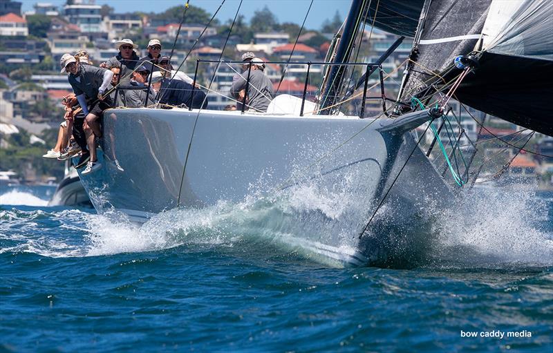 No Limit heading for the finish line photo copyright Bow Caddy Media taken at Cruising Yacht Club of Australia and featuring the Maxi class