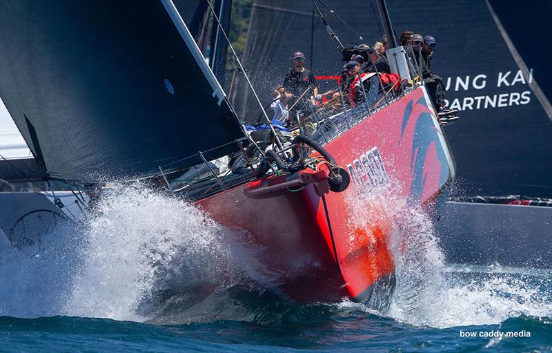 andoo Comanche crosses ahead of SHK Scallywag photo copyright Bow Caddy Media taken at Cruising Yacht Club of Australia and featuring the Maxi class