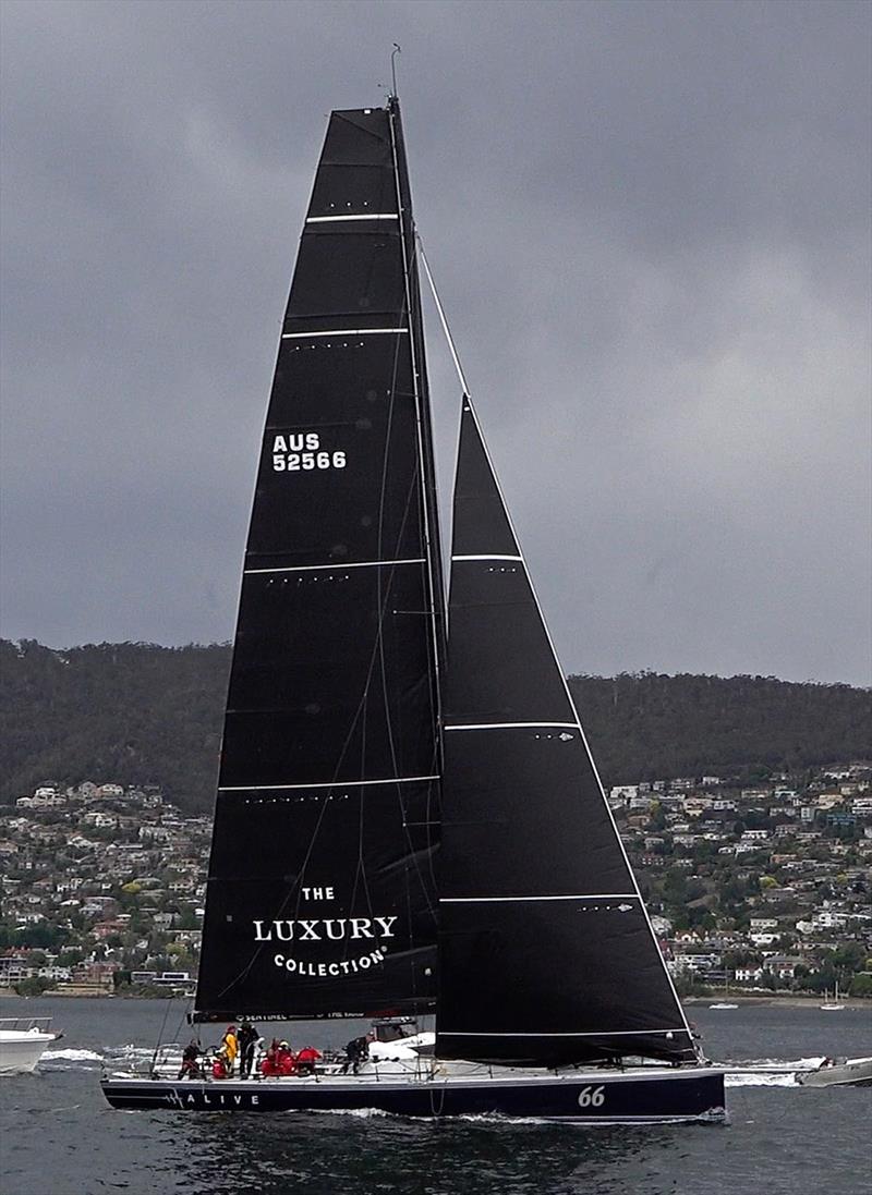 Alive nears the finish photo copyright Bow Caddy Media taken at Cruising Yacht Club of Australia and featuring the Maxi class