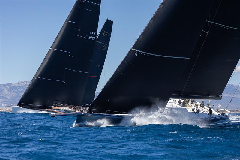 Leopard 3 blasts upwind against her 100ft rivals - photo © Laura G Guerra / PalmaVela2024