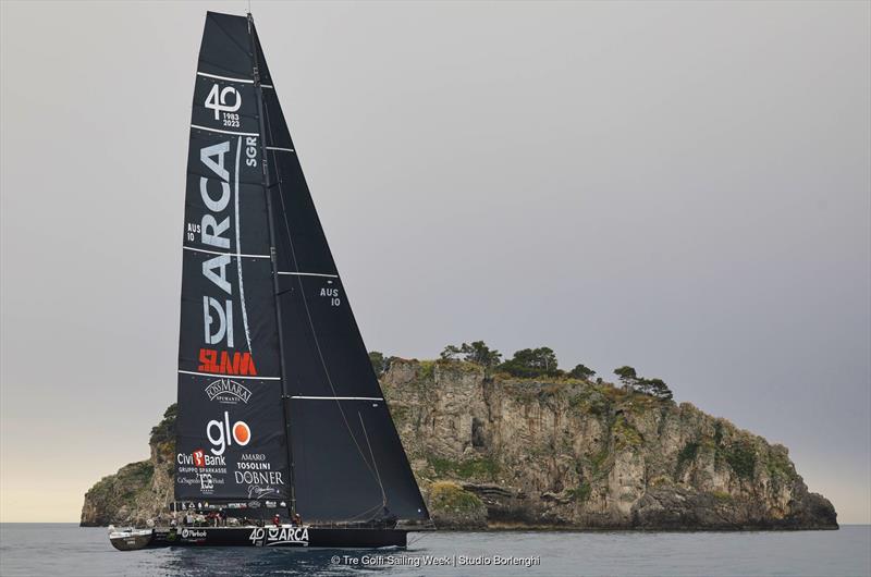 ARCA SGR was first to reach the Li Galli turning mark off the Amalfi coast en route to line honours victory photo copyright Tre Golfi Sailing Week / Studio Borlenghi taken at Circolo del Remo e della Vela Italia and featuring the Maxi class