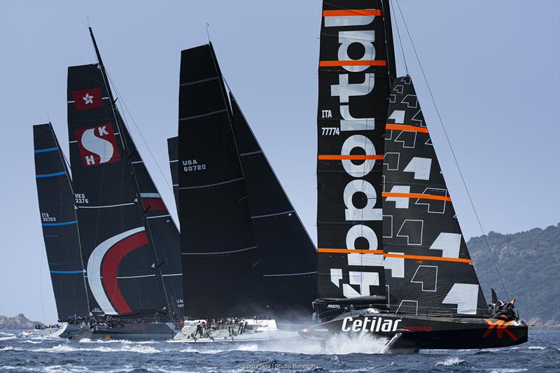 FlyingNikka sets sail on port and soon rolls past the entire Maxi 100 fleet - Loro Piana Giraglia 2025 - photo © Loro Piana / Studio Borlenghi