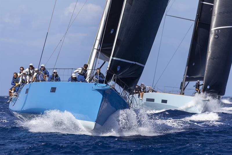 James Neville's Artemis Blue (left) lost out to Dr Peter-Alexander Wacker's Baltic 68 Cafe Racer Ganesha by just six seconds - Maxi Yacht Rolex Cup 2025 - photo © IMA / Studio Borlenghi 