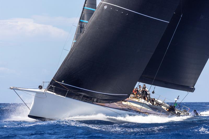 David M Leuschen at the helm of the mighty Galateia, which salvaged third yesterday after spinnaker trouble - photo © IMA / Studio Borlenghi 