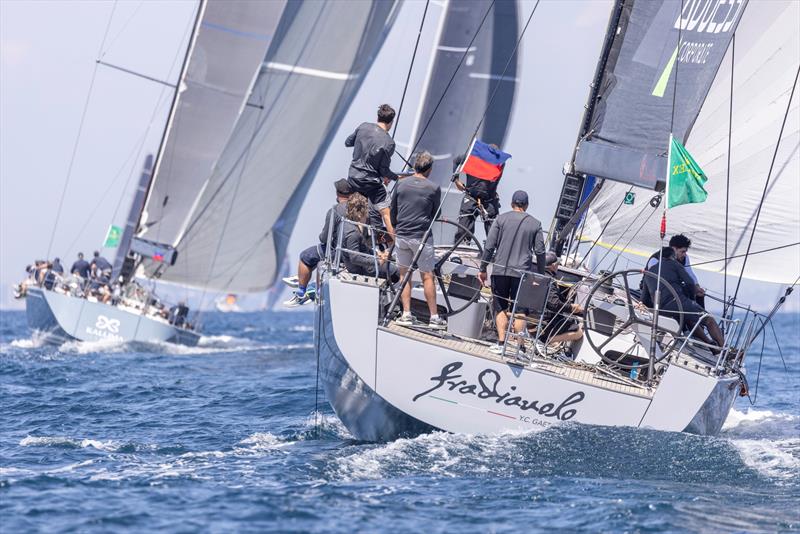 Kallima leads Fra Diavolo at the 2025 IMA Maxi Europeans - both went on to win their respective classes photo copyright IMA / Studio Borlenghi  taken at Circolo del Remo e della Vela Italia and featuring the Maxi class