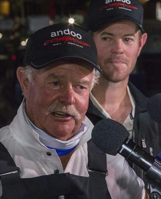 John (`Woody`) Winning (Snr) and John (`Herman`) Winning (Jnr) after Andoo Comanche's win in the 2022 Rolex Sydney Hobart Yacht Race photo copyright Bow Caddy Media taken at Cruising Yacht Club of Australia and featuring the Maxi class