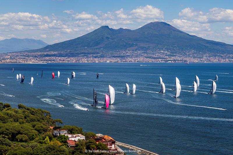 Setting sail from Naples on Friday. Mount Vesuvius looms in the background - photo © Tre Golfi Sailing Week / Studio Borlenghi
